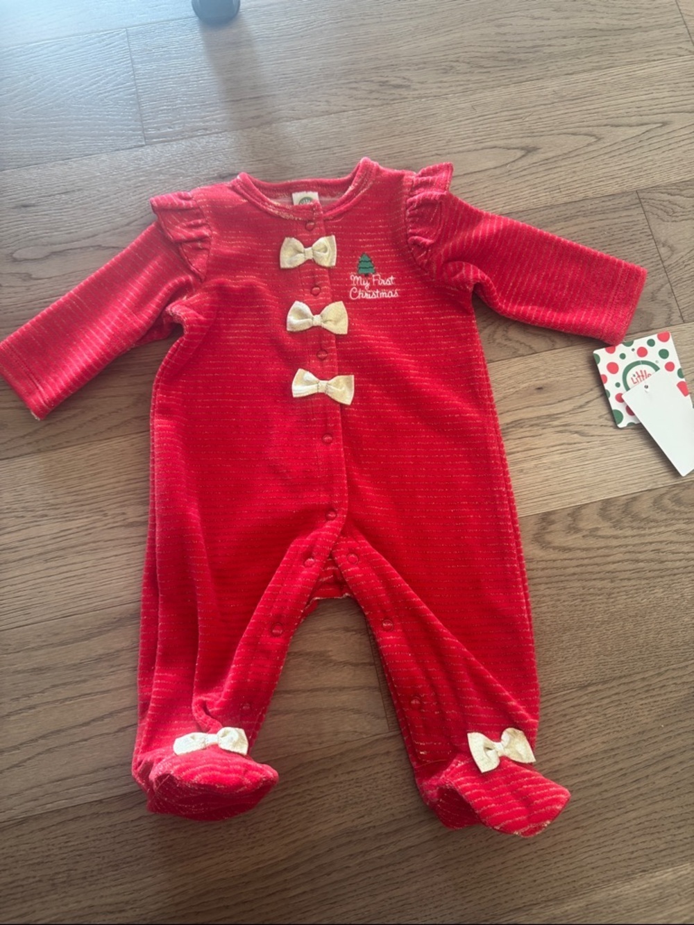 Little Me • NWT My first Christmas pjs Baby Red Velvet Bow One-Piece Romper - Picture 3 of 3